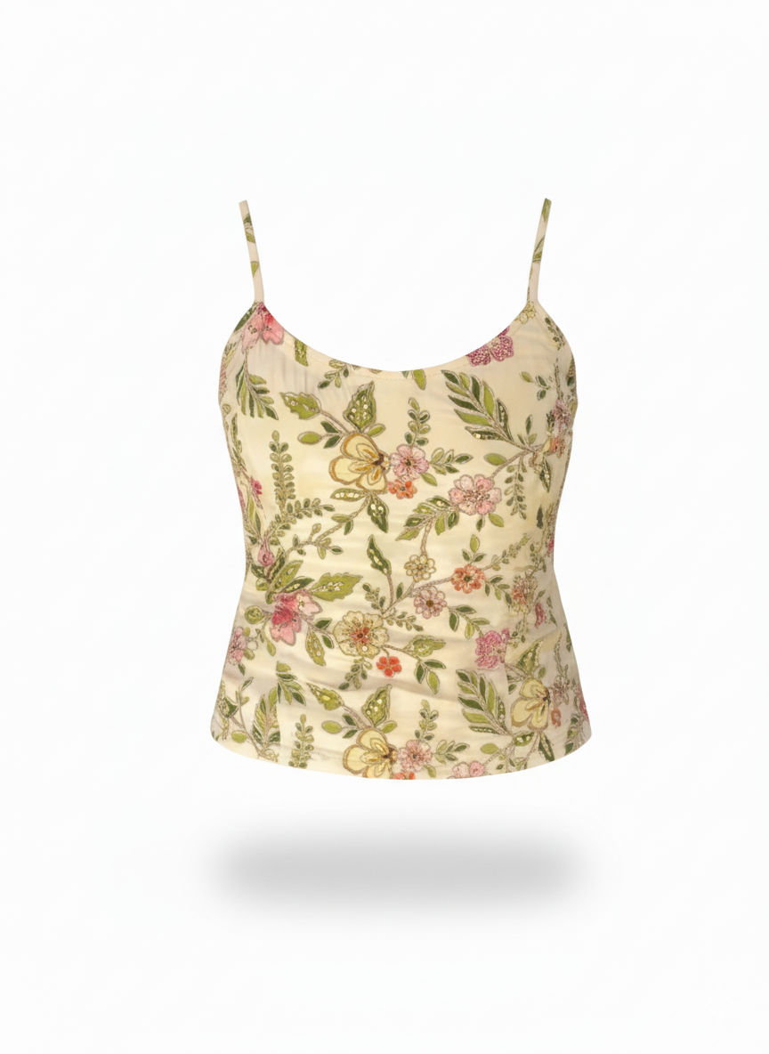 Floral patterned camisole on a white background