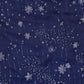 Navy blue fabric with silver snowflake pattern