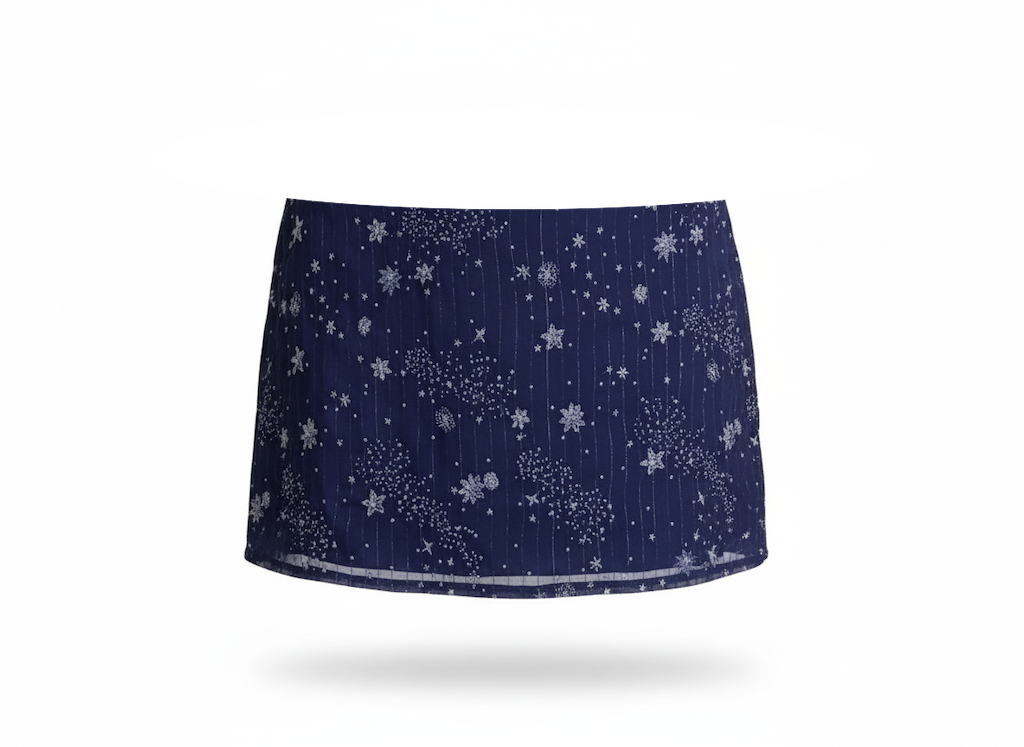 Navy blue skirt with star pattern on a white background