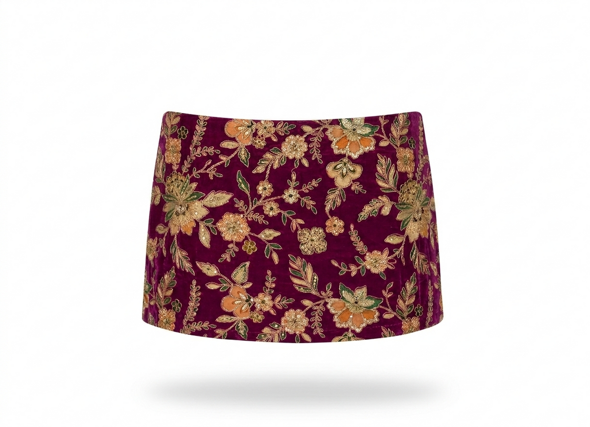 Plum Shreya Flora skirt, mini skirt with shorts built in and heavy beaded embroidery