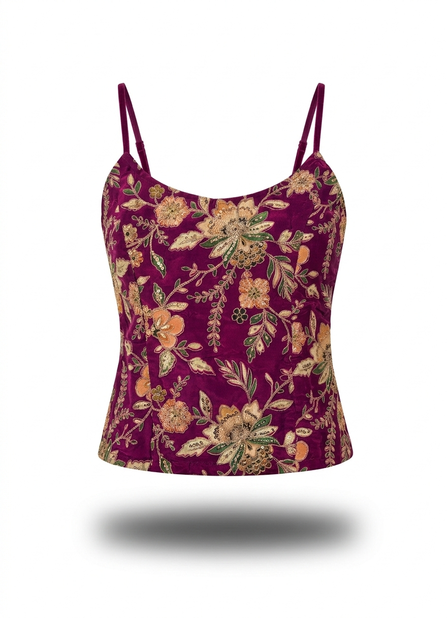 Floral-patterned tank top on a white background