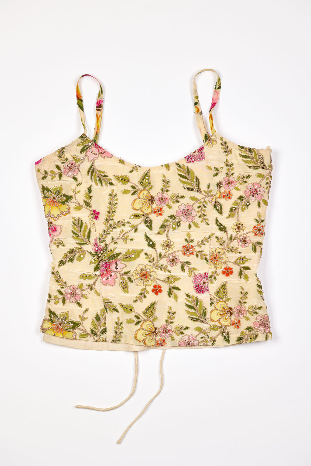 Floral patterned crop top on a white background